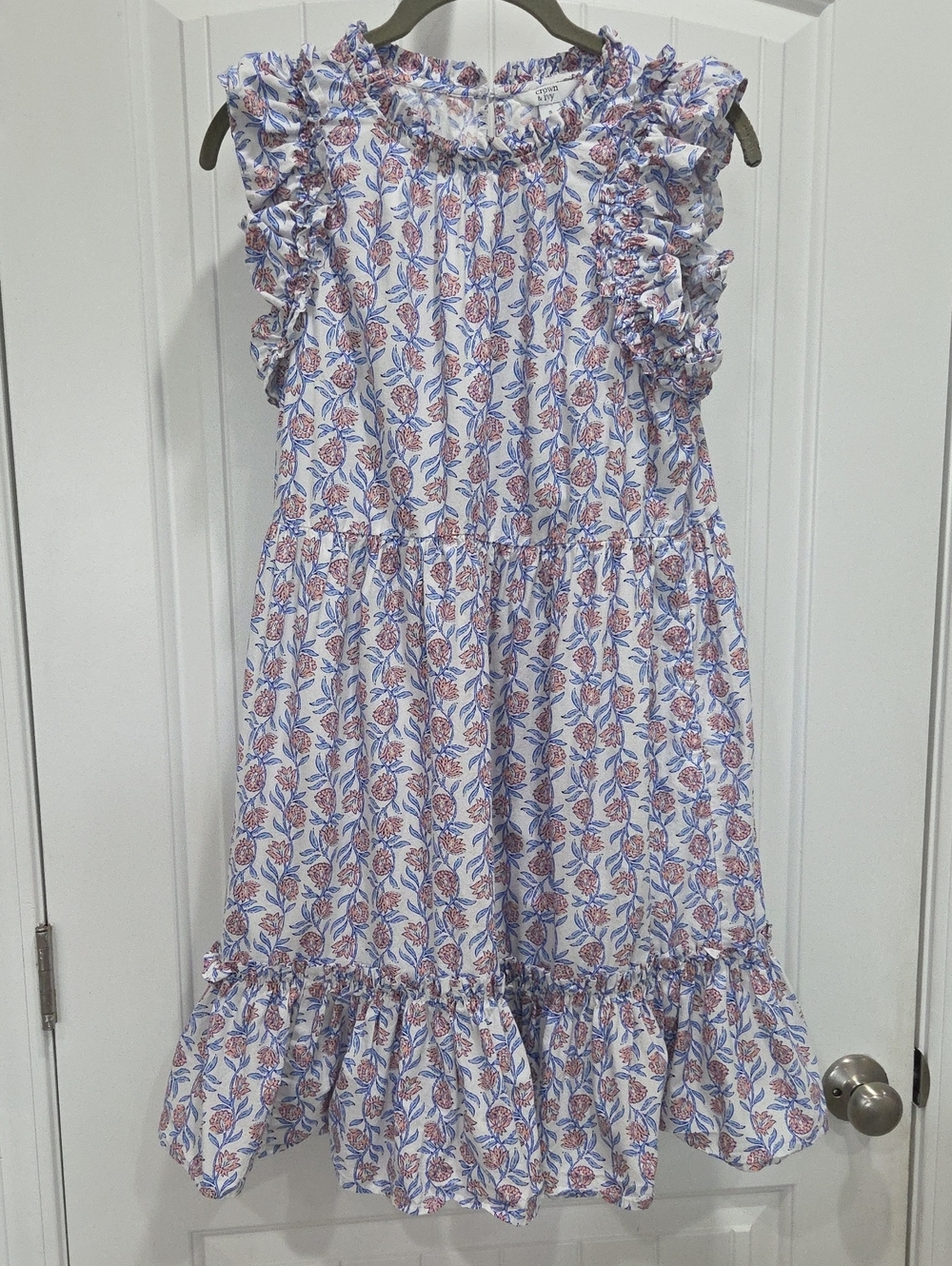 Crown & Ivy Blue Peach Floral Tiered Ruffle Mini Sundress Size Small